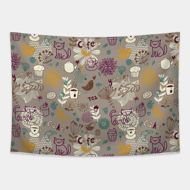 Cat & Cake Pattern Tapestry by AnnieWijaya