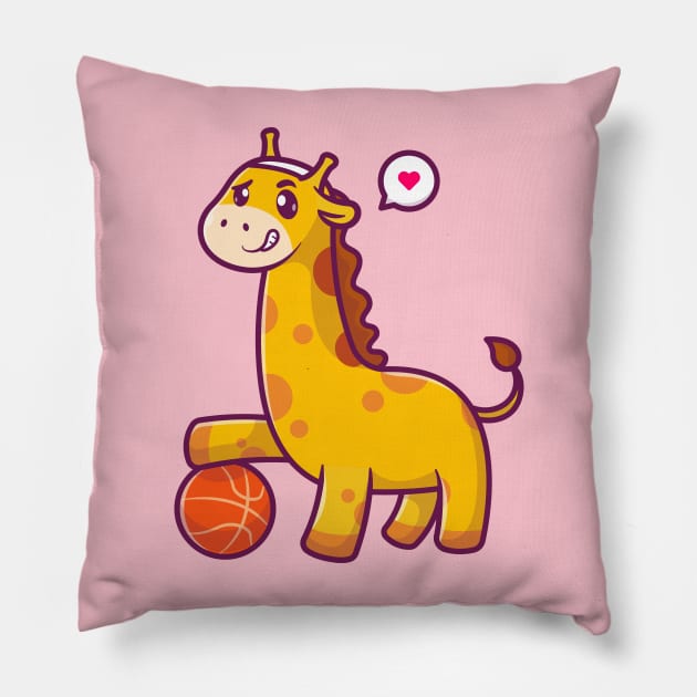 Cute Giraffe Playing Basket Ball Cartoon Pillow by Catalyst Labs