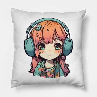 Cute headphone anime girl Pillow