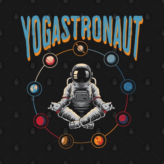 Yogastronaut meditating among the planets by Luxinda