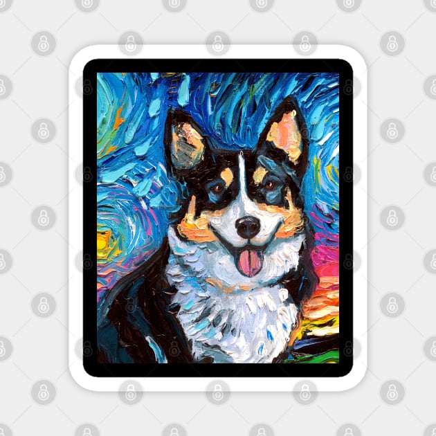 Tri Color Corgi Night (Portrait) Magnet by sagittariusgallery