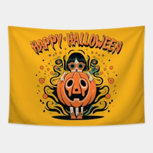 Happy Halloween kid with glasses Tapestry