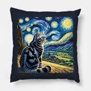 American Shorthair Starry Night Inspired - Artistic Cat Pillow