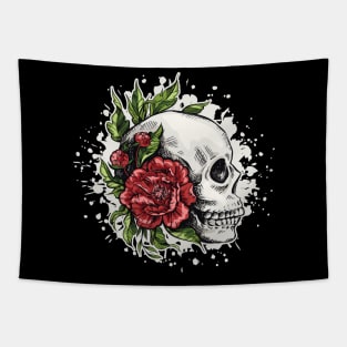 Skull with Flowers Graphic Tapestry