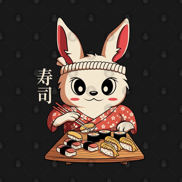 Kawaii Bunny Eating Japanese Sushi Anime Gift by HCMGift