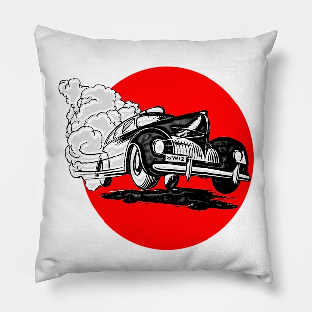 Old car at speed Pillow by Marccelus