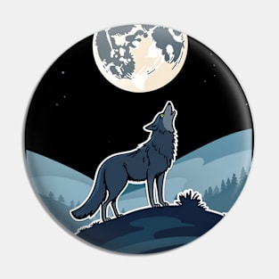 Wolf howling at moon Pin