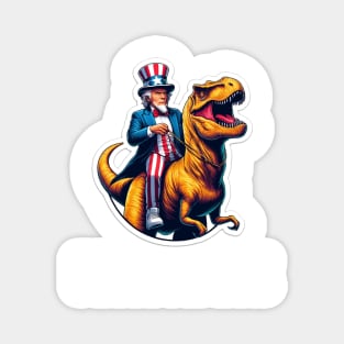 Freedom Rex Patriotic Dinosaur T-Rex with Uncle Sam Riding Magnet