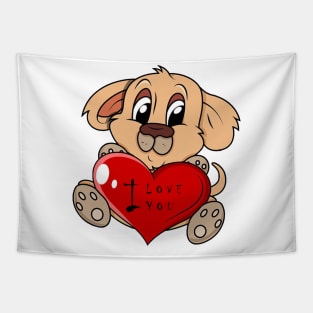 Dog love, I love you, cute, heart, valentine, romance, dog Tapestry