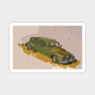 Old green antique DeSoto car on Route 66 Magnet