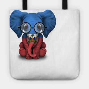 Baby Elephant with Glasses and Haitian Flag Tote