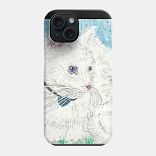 White cat fluffy purple eyes Phone Case