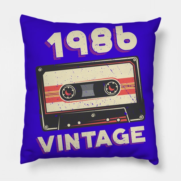 Vintage 1986 Retro Cassette Tape 34th Birthday Pillow by aneisha