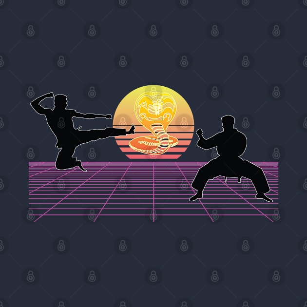 Fun 80's karate martial arts cobra sunset graphic design by Surfer Dave Designs