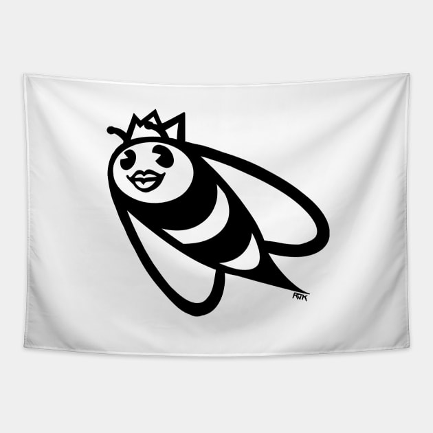 Queen Bee Graphic Design Black Outline Tapestry by RJKpoyp