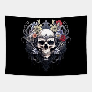 Gothic Skull and Flowers Tapestry