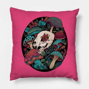 Moody Mushroom Forest Skull Pillow