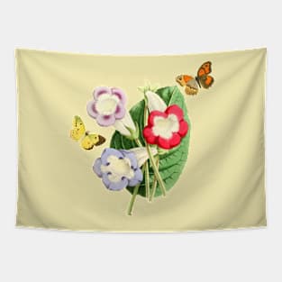 Watercolor flowers and butterflies - vintage snapdragons Tapestry