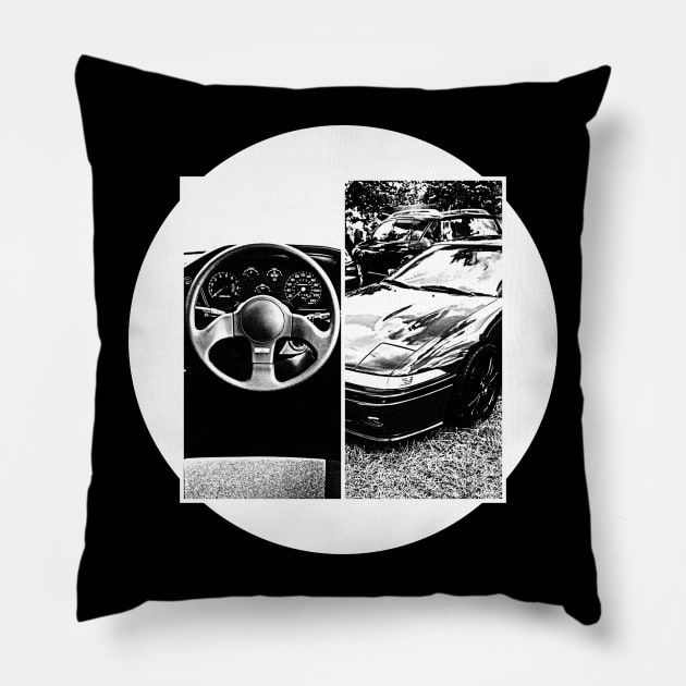 MITSUBISHI ECLIPSE D20 Black 'N White 5 (Black Version) Pillow by Cero