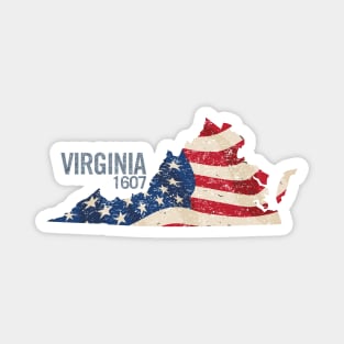 Virginia 1607 with USA Stars and Stripes Magnet