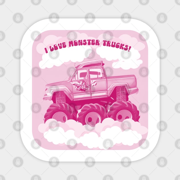 Pink Version I Love Monster Trucks Image Magnet by The Friendly Introverts