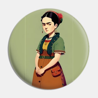 Young Frida's Whimsy: Cartoon Illustration Pin