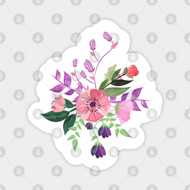 Painted Pink and Purple Flowers Magnet by Art by Ergate