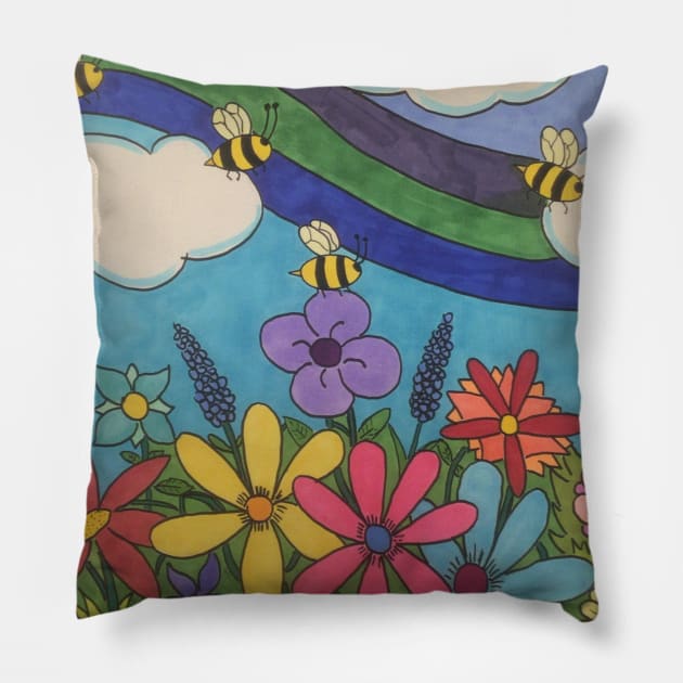 Bees Please Pillow by Loose Tangent Arts