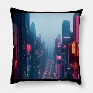 Vintage Cyberpunk City Sky View Pillow