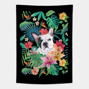 Tropical Black White Frenchie French Bulldog Tapestry