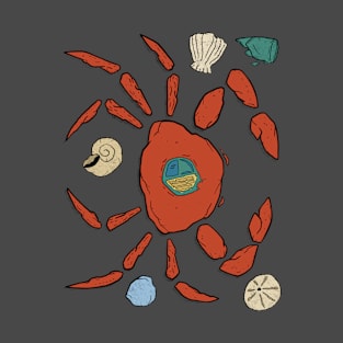 Shell Party Crab On A Beach Art Shirt Minimal T-Shirt