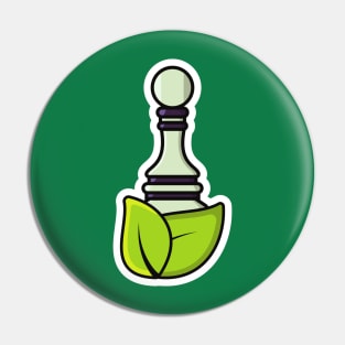 Pawn Chess with Green Leaves Sticker design vector illustration. Sport board game object icon concept. Green leaf and chess sticker design icon logo with shadow. Pin