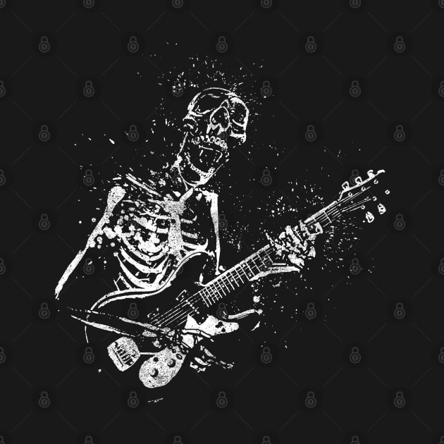 Guitar playing rock and roll skeleton by Cattle and Crow