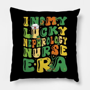 In My Lucky Nephrology Nurse Era Saint Patrick Day Groovy Pillow