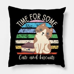 Time for some cats and biscuits - funny cat pun grunge background Pillow