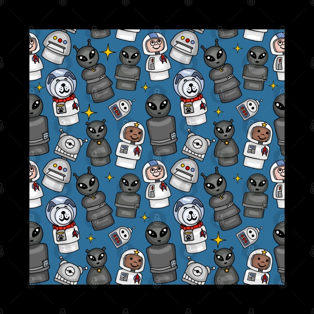 Little Astronauts, Space Dog, Aliens, and Robots Pattern by Slightly Unhinged