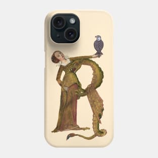 LADY DRAGON WITH FALCON R LETTER Medieval Miniature Phone Case