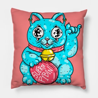 Blue Lucky Cat Pillow