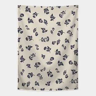 Charcoal Grey Ditsy Hemlock Print on Cream -  Floral Repeat Pattern Tapestry