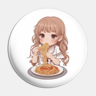 Cute girl eating spaghetti Pin