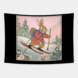 Funny Skiing Lover Skiing Rabbit Going on a Ski Holiday in Snow Tapestry