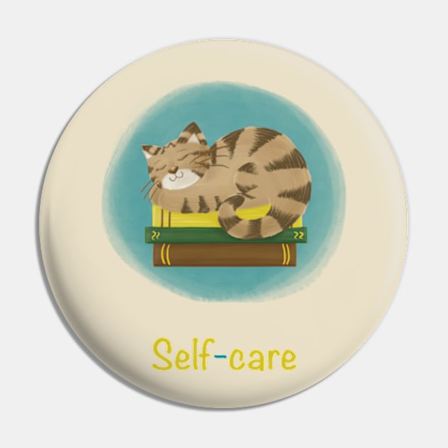 Self-care cat sleeping on books Pin by AbbyCatAtelier