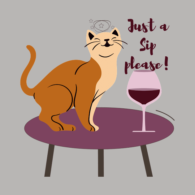 Cute Cat and Wine Funny Design by Reaisha