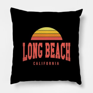 Long Beach, California - CA Retro Sunrise/Sunset Pillow