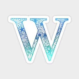 Floral Letter Capital W Blue Magnet