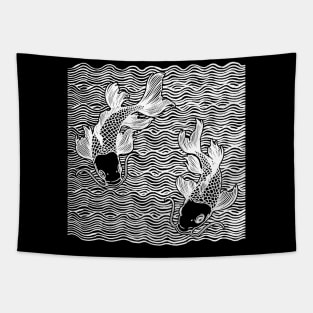 Double Koi Fish Great Wave Tattoo Wht Tapestry