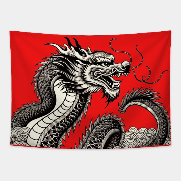 Mystical Dragon Line Art Tapestry by GracePaigePlaza