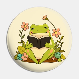 Cottagecore Reading Cute Frog Pin