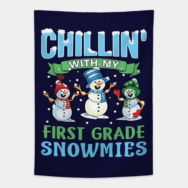 Chillin With My First Grade Snowmies School Teacher Tapestry by E