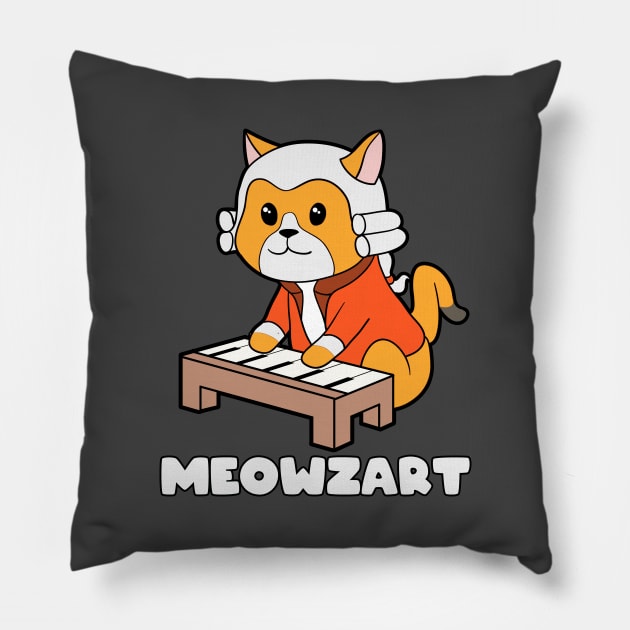 Meowzart Kitty Piano Funny Cat Pun Classical Music Pillow by Blink_Imprints10